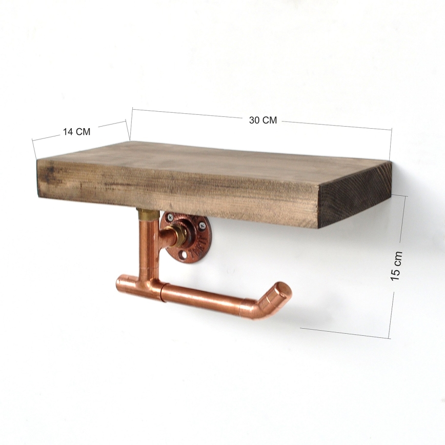 Suporte para papel higiénico com prateleira 15x30 cm castanho/cobre