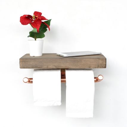 Suporte para papel higiénico com prateleira BORU 12x30 cm abeto/cobre