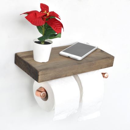 Suporte para papel higiénico com prateleira BORU 12x30 cm abeto/cobre