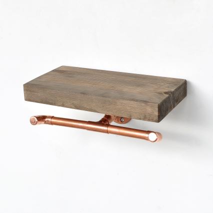 Suporte para papel higiénico com prateleira BORU 12x30 cm abeto/cobre