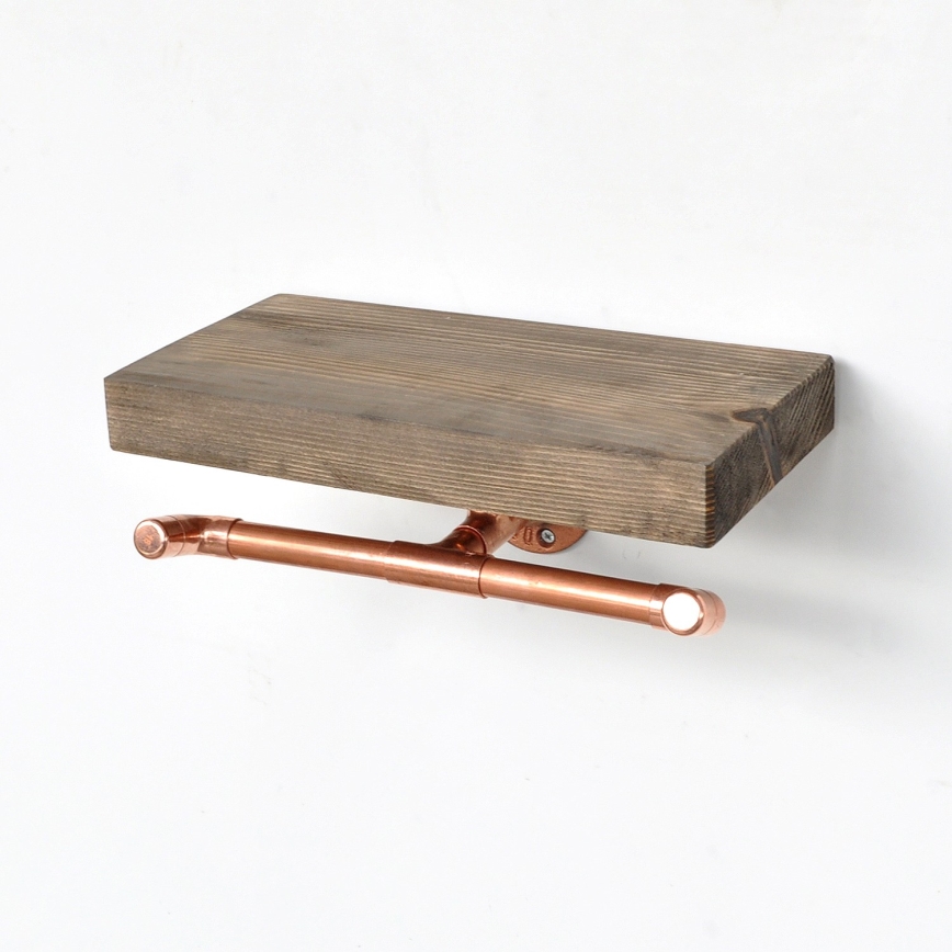 Suporte para papel higiénico com prateleira BORU 12x30 cm abeto/cobre