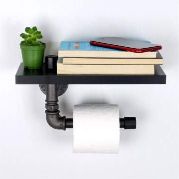 Suporte para papel higiénico com prateleira BORU 12x30 cm preto