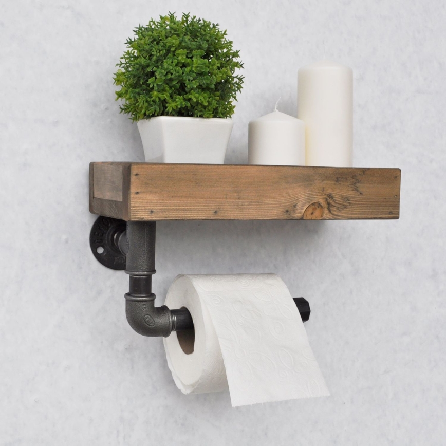 Suporte para papel higiénico com prateleira BORU 28x16 cm abeto