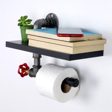 Suporte para papel higiénico com prateleira BORU preta