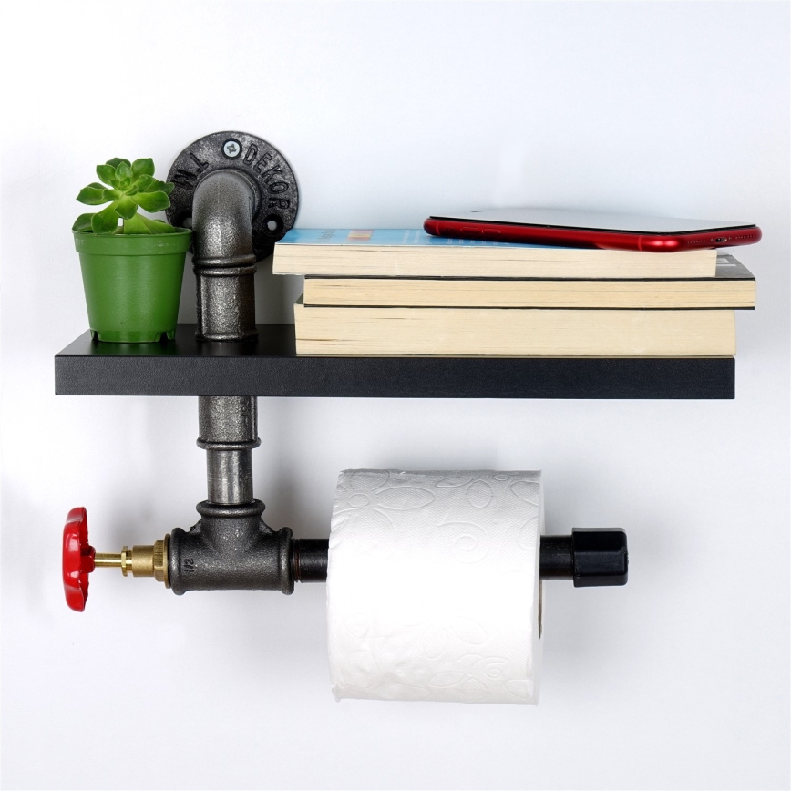 Suporte para papel higiénico com prateleira BORU preta