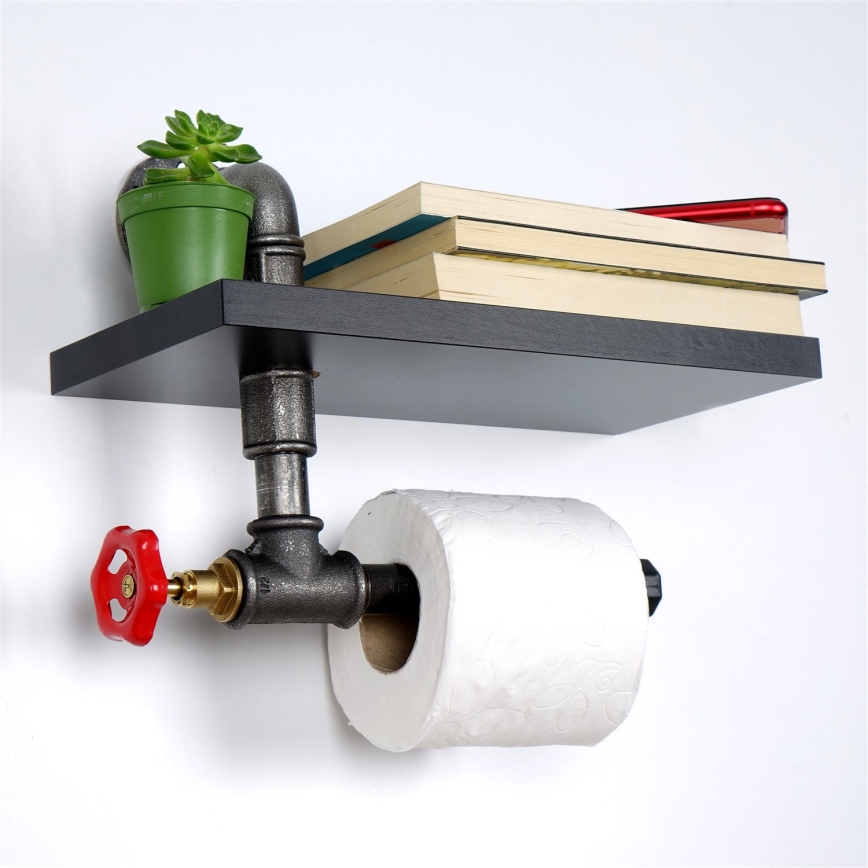 Suporte para papel higiénico com prateleira BORU preta