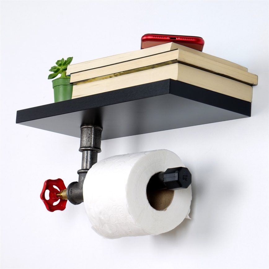 Suporte para papel higiénico com prateleira BORU preta