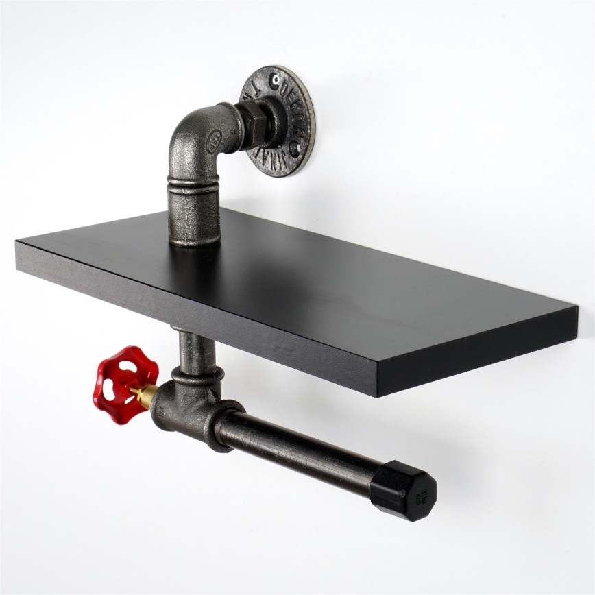 Suporte para papel higiénico com prateleira BORU preta