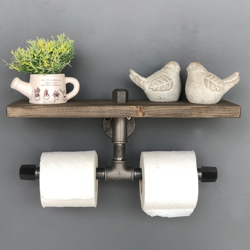 Suporte para papel higiénico com uma prateleira BORU 12x40 cm abeto