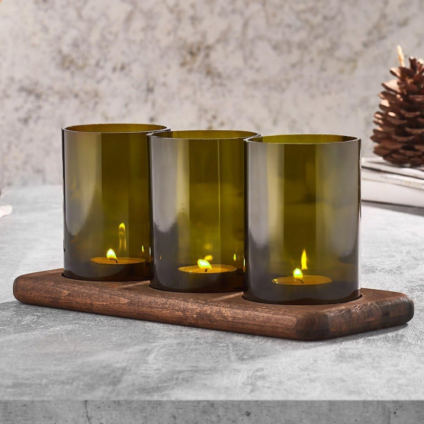 Suporte para velas 11x28 cm madeira/vidro