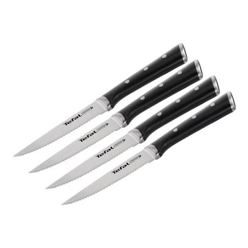 Tefal - CONJUNTO 4x Facas para bifes em aço inoxidável ICE FORCE 11 cm cromado brilhante/preto