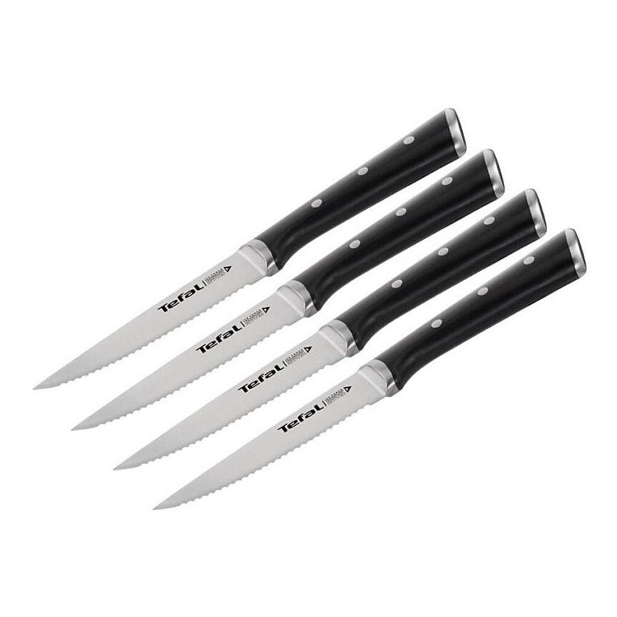 Tefal - CONJUNTO 4x Facas para bifes em aço inoxidável ICE FORCE 11 cm cromado brilhante/preto