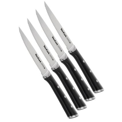 Tefal - CONJUNTO 4x Facas para bifes em aço inoxidável ICE FORCE 11 cm cromado brilhante/preto