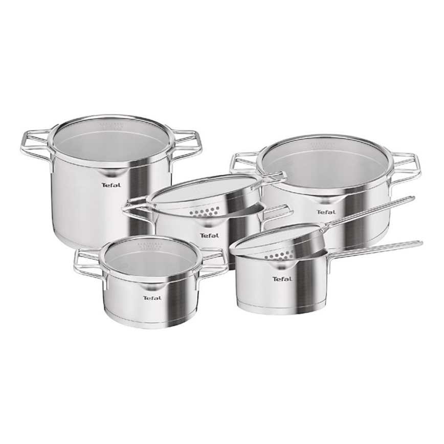 Tefal - Conjunto de 10 panelas NORDICA em aço inoxidável