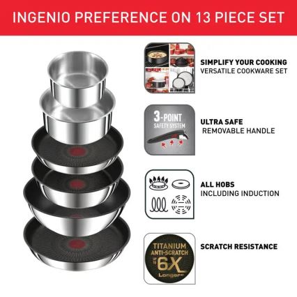 Tefal - Conjunto de panelas 13 peças INGENIO PREFERENCE ON inox