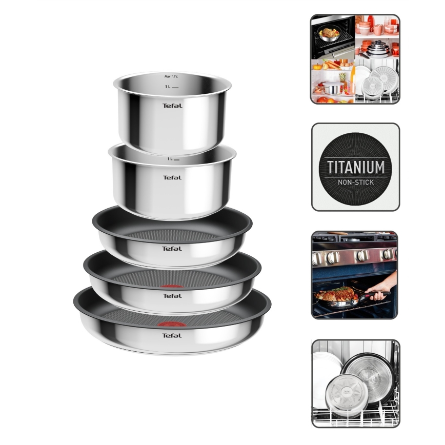 Tefal - Conjunto de panelas INGENIO COOK, 6 peças, em aço inoxidável