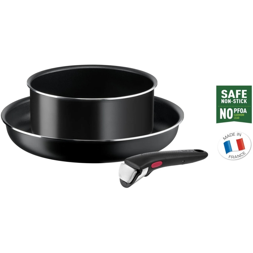 Tefal - Conjunto de utensílios de cozinha 3 pçs INGENIO EASY COOK & CLEAN BLACK
