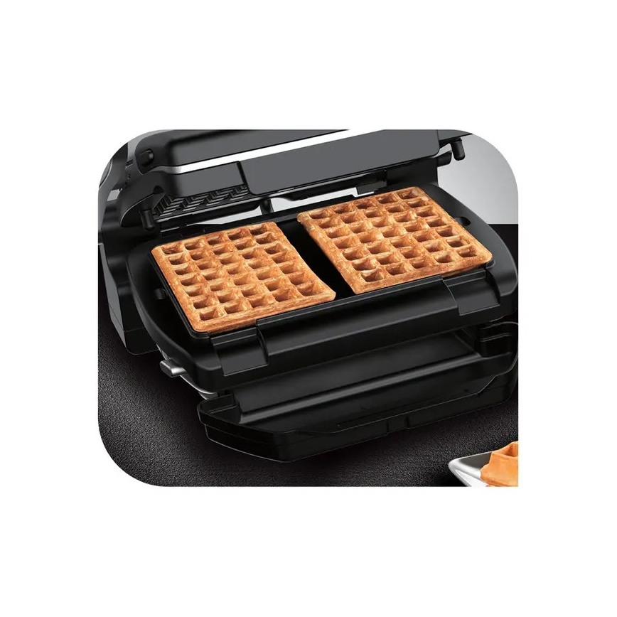 Tefal - Grelhador de contacto OPTIGRILL+ INOX WAFFLES 2000W/230V preto/cromado