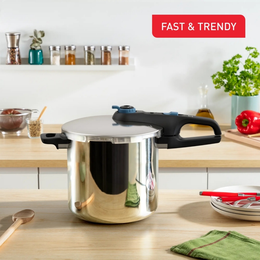 Tefal - Panela de pressão 8 l SECURE TRENDY aço inoxidável