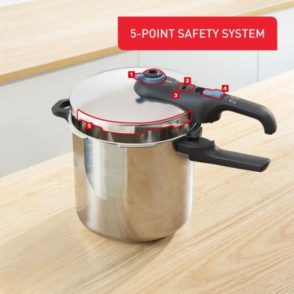 Tefal - Panela de pressão 8 l SECURE TRENDY aço inoxidável