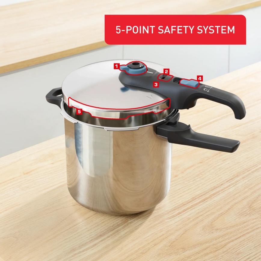 Tefal - Panela de pressão 8 l SECURE TRENDY aço inoxidável