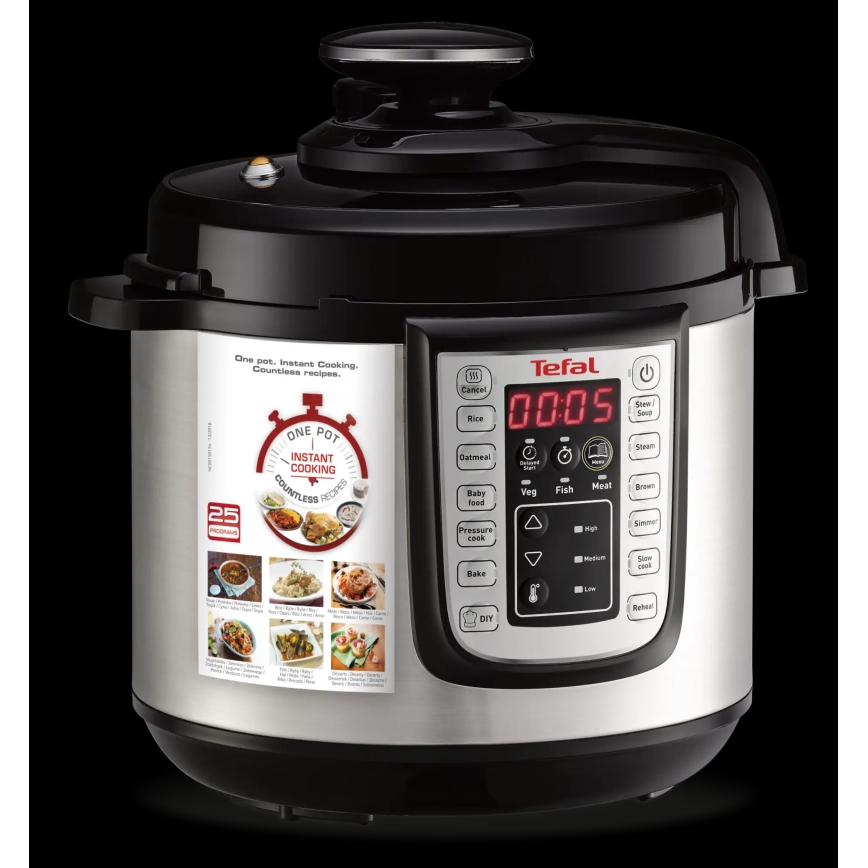Tefal - Panela de pressão elétrica multifuncional ALL IN ONE POT 1100W/230V cromado mate/preto