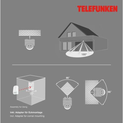 Telefunken 306506TF - Sensor de movimento exterior 180° IP44 branco