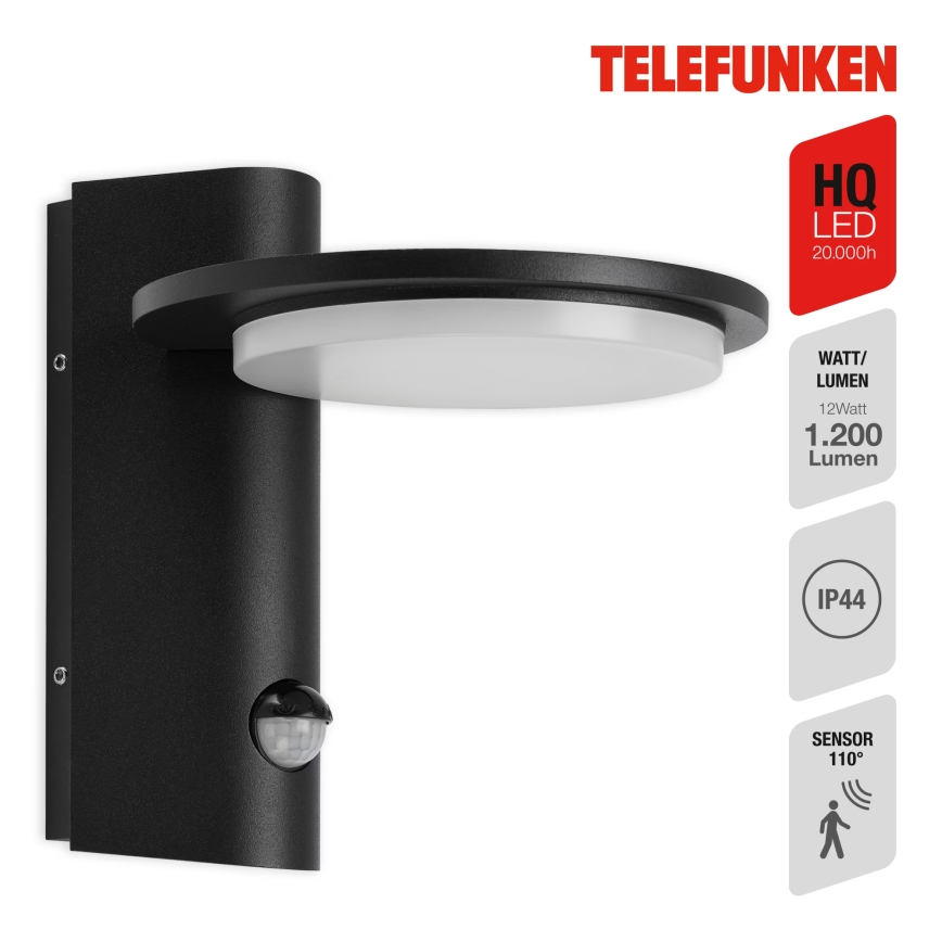 Telefunken 312505TF-LED Iluminação de parede exterior com sensor LED/10W/230V IP44 preto