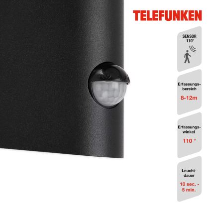 Telefunken 312505TF-LED Iluminação de parede exterior com sensor LED/10W/230V IP44 preto