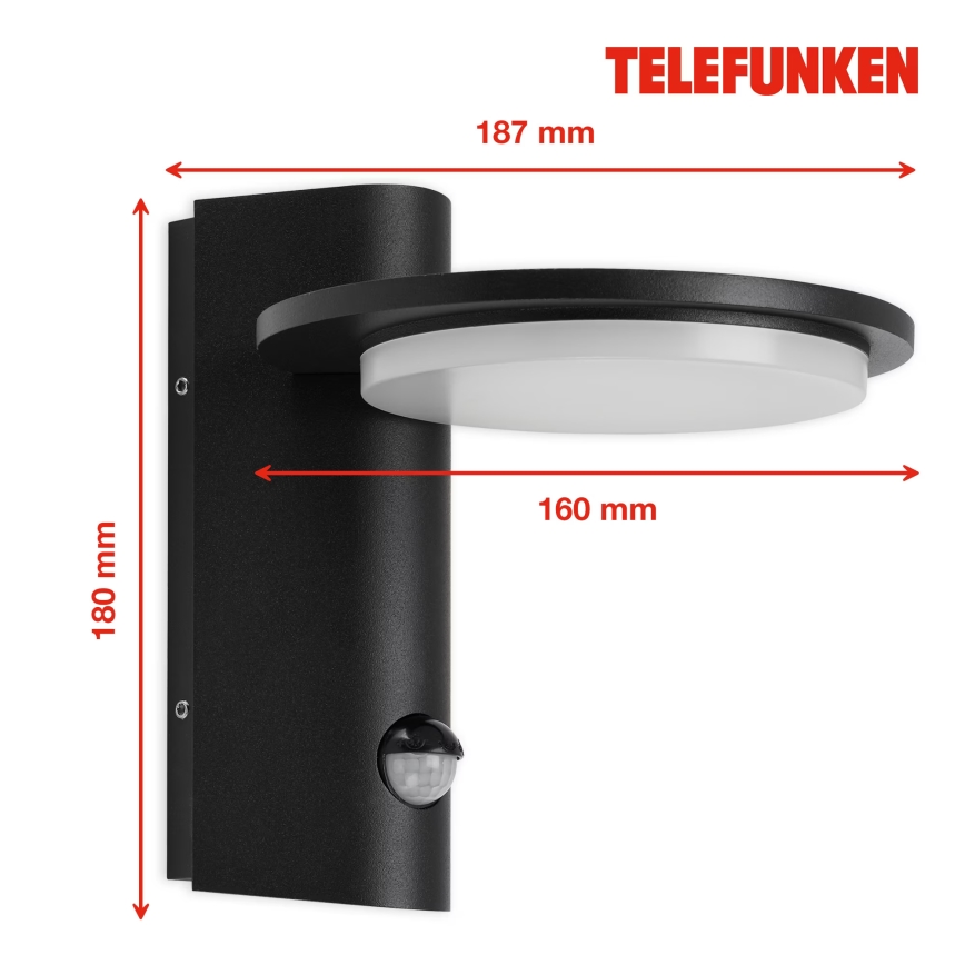 Telefunken 312505TF-LED Iluminação de parede exterior com sensor LED/10W/230V IP44 preto