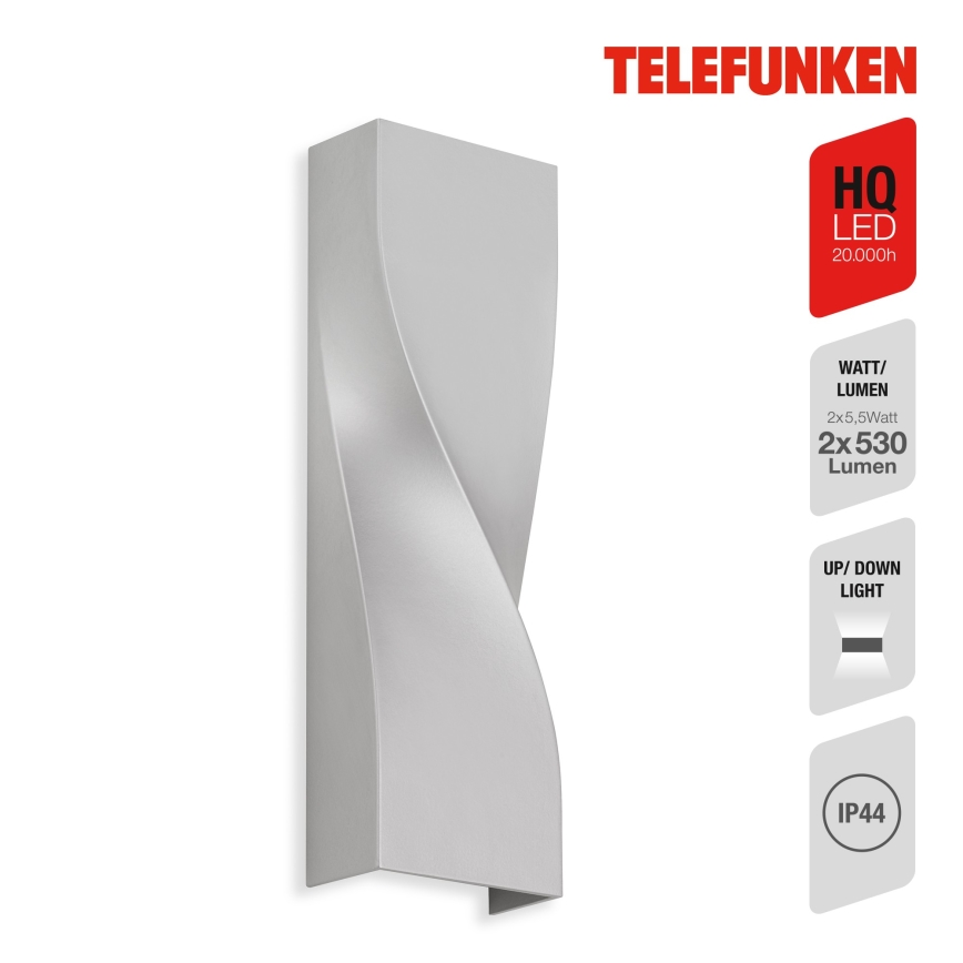 Telefunken 312704TF - Iluminação de parede exterior LED 2xLED/5,5W/230V IP44 prateado
