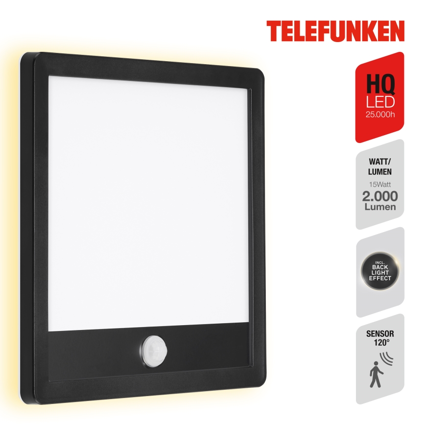Telefunken 313805TF - LED Iluminação de parede exterior com sensor LED/15W/230V IP44