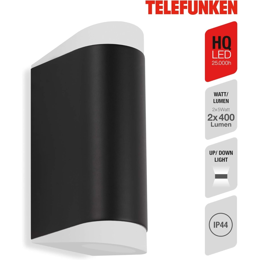 Telefunken 314905TF - Iluminação de parede exterior LED 2xGU10/5W/230V IP44 preto