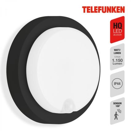 Telefunken 315305TF - LED Iluminação de parede exterior com sensor LED/12W/230V IP44 preto