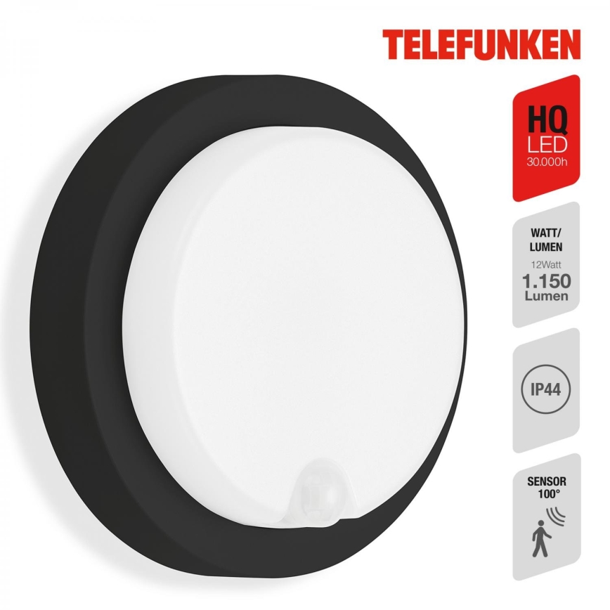 Telefunken 315305TF - LED Iluminação de parede exterior com sensor LED/12W/230V IP44 preto