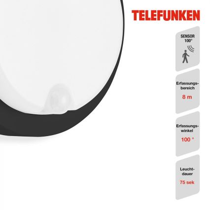 Telefunken 315305TF - LED Iluminação de parede exterior com sensor LED/12W/230V IP44 preto
