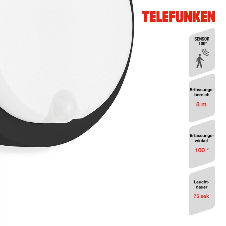 Telefunken 315305TF - LED Iluminação de parede exterior com sensor LED/12W/230V IP44 preto
