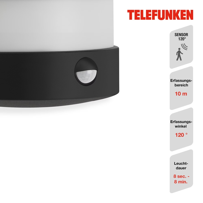 Telefunken 315505TF - LED Iluminação de parede exterior com sensor LED/12W/230V IP44 preto