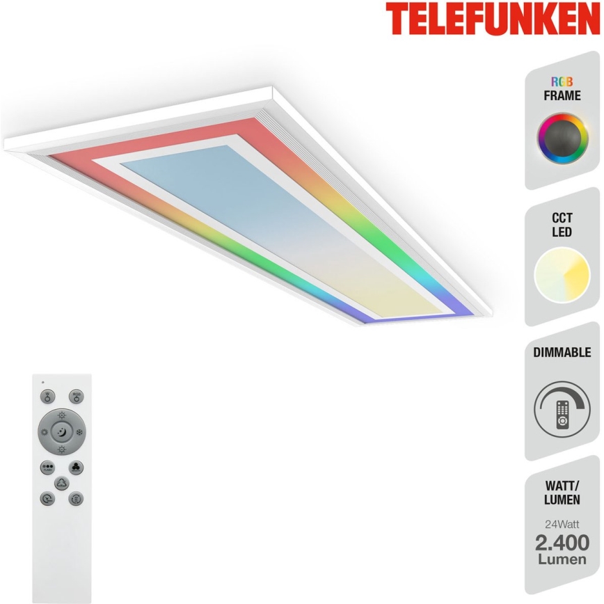 Telefunken 318906TF - Luminária de teto LED RGBW regulável LED/24W/230V 3000-6500K 25x100 cm + controlo remoto