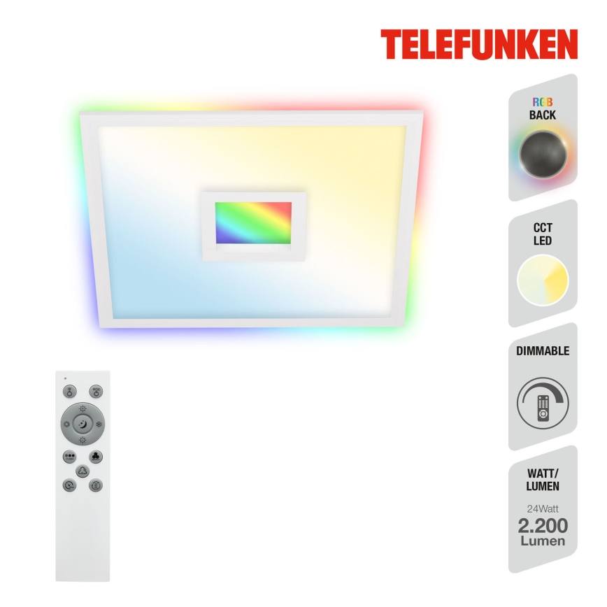 Telefunken 319406TF - Iluminação de teto RGBW com regulação LED/24W/230V 2700-6500K branco + controlo remoto