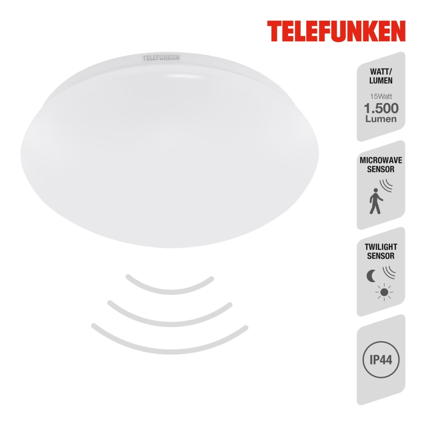 Telefunken 602006TF - Iluminação de teto para casa de banho LED com sensor LED/15W/230V IP44 4000K