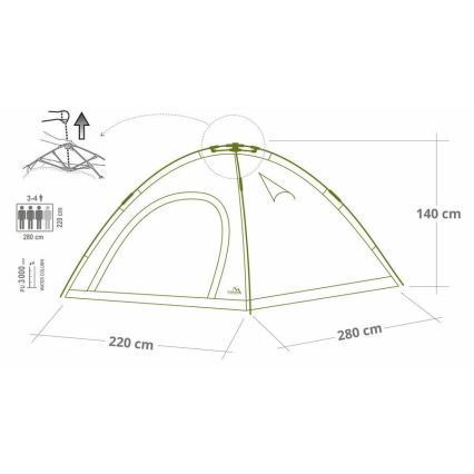 Tenda instantânea para 3-4 pessoas PU 3000 mm verde