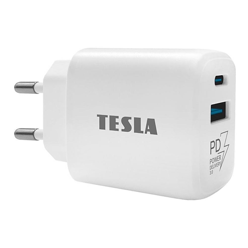 TESLA Electronics - Adaptador de carregamento rápido Power Delivery 25W branco