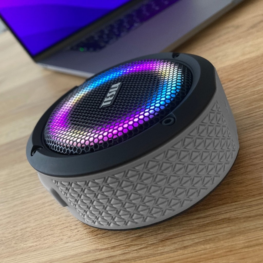 TESLA Electronics - Altifalante sem fios LED RGB 5W/1200 mAh/3,7V IPX7 cinzento