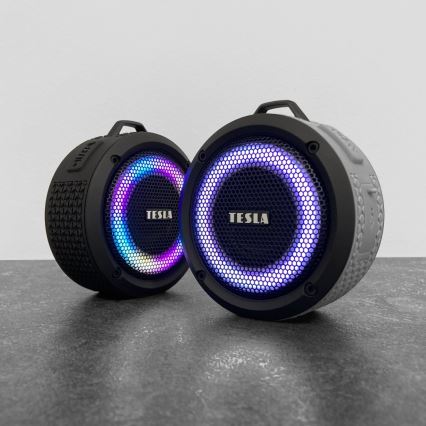 TESLA Electronics - Altifalante sem fios LED RGB 5W/1200 mAh/3,7V IPX7 cinzento