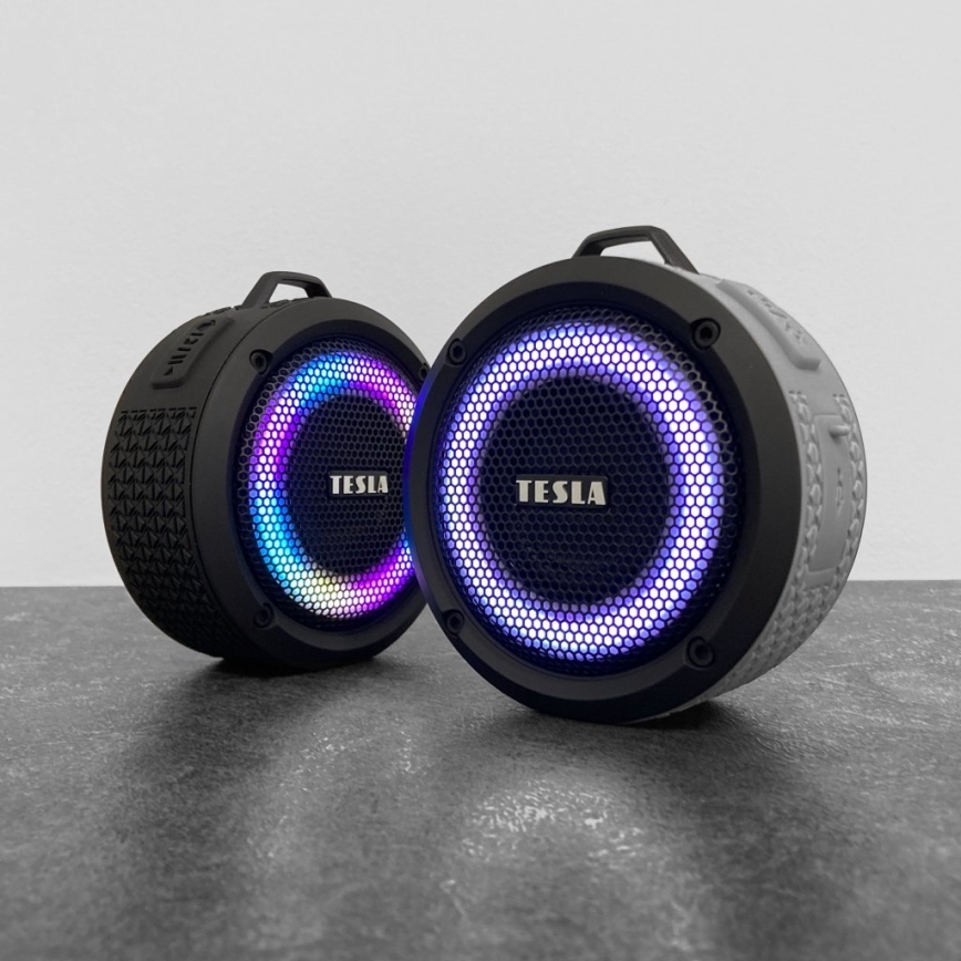 TESLA Electronics - Altifalante sem fios LED RGB 5W/1200 mAh/3,7V IPX7 cinzento