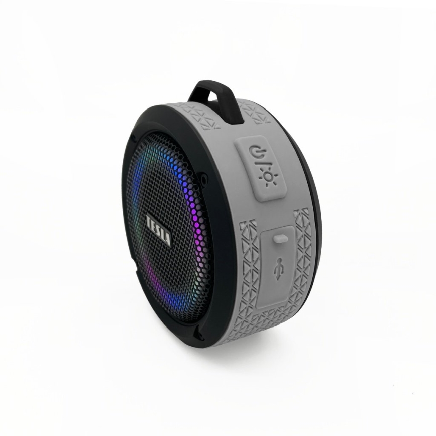 TESLA Electronics - Altifalante sem fios LED RGB 5W/1200 mAh/3,7V IPX7 cinzento