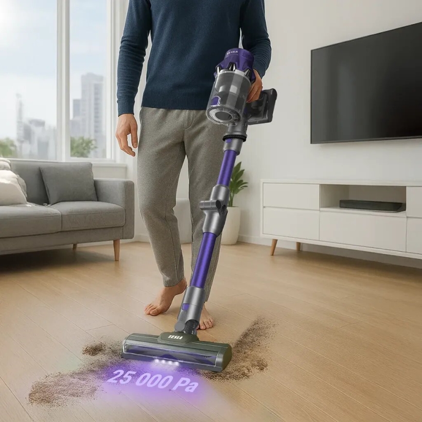 TESLA Electronics PureStar - Aspirador vertical flexível sem fios 2em1 250W/2200 mAh cinzento/roxo