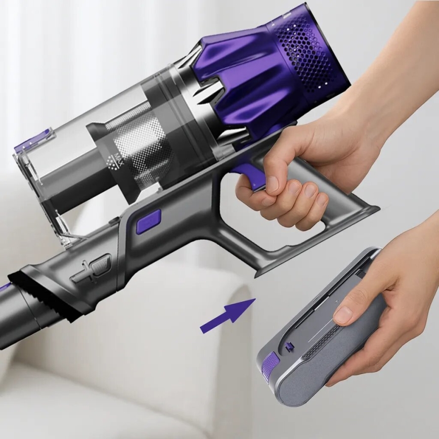 TESLA Electronics PureStar - Aspirador vertical flexível sem fios 2em1 250W/2200 mAh cinzento/roxo