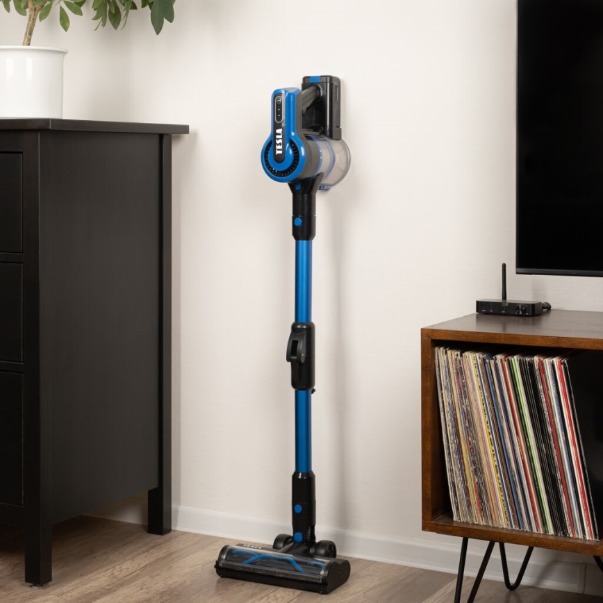 TESLA Electronics PureStar - Aspirador vertical flexível sem fios 3em1 300W/2200 mAh preto/azul